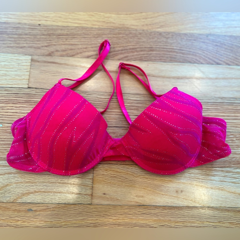 Fuschia and silver glitter zebra striped bra from Jolie Intimates, size 34B
